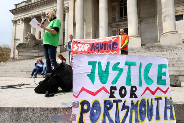 Viola Langley giving a speech at the Stop Aquind protest. Picture: Chris Moorhouse (jpns 220423-022)