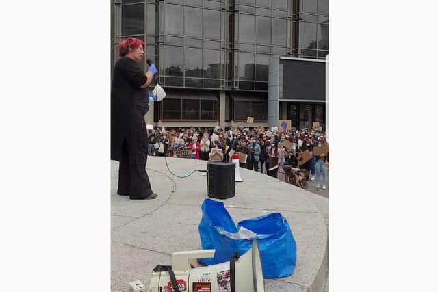 Waterlooville resident Anita Anongu speaking at the Black Lives Matter protest. Anita has called for Cllr Symes to be suspended and 'at least' apologise.
Picture: Andrea Talman
