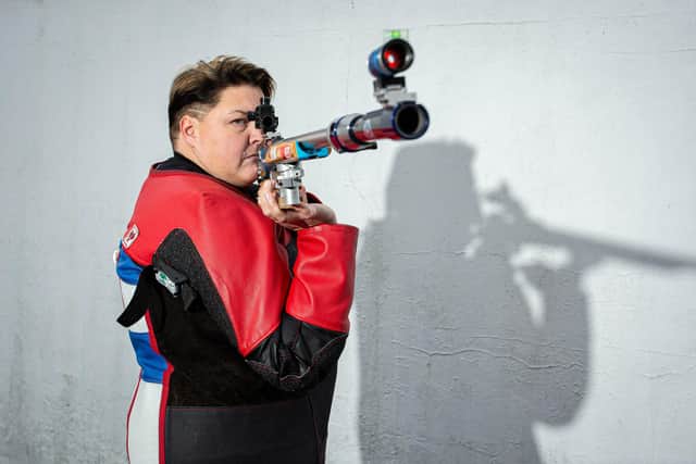 Lorraine Lambert is a Team GB Paralympian for Shooting and is hoping to head off to Tokyo next year.

Pictured: Lorraine Lambert at her home in Milton, Portsmouth on 22 December 2020.

Picture: Habibur Rahman
