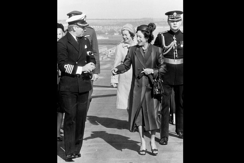 8 October 1985. Princess Margaret was guest of honour when HMS Illustrious was re-dedicated.