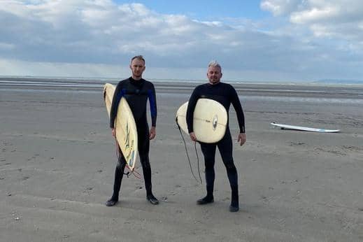 Keen surfers Cllr Dan Weymss and Cllr Rob New from Portsmouth City Council