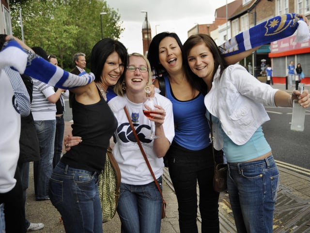 Jubilant celebrations as Pompey fans spill out onto the streets of Highland Road, Southsea, after watching their team win the Cup final at WembleyPICTURE: MICHAEL SCADDAN