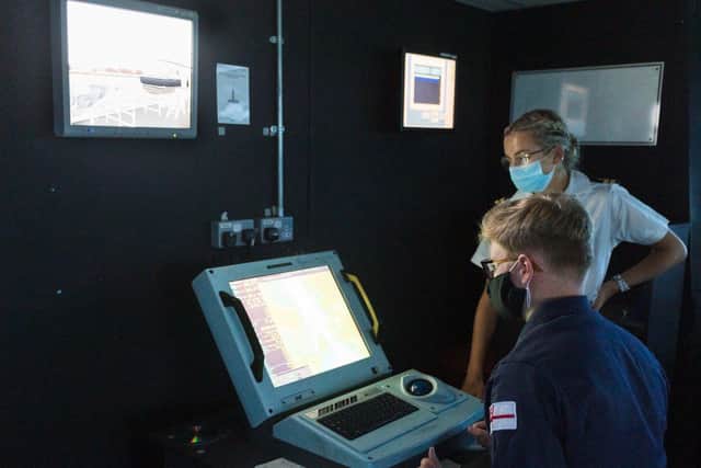 Merchant Navy Midshipman on the Endeavour Building Navigation Simulators
Picture: Keith Woodland/HMS Collingwood