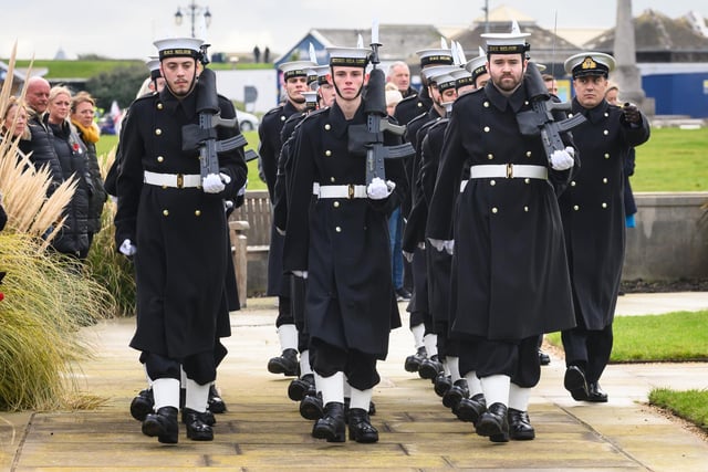 Pictured is: The Royal Navy Guard march onto the parade

Picture: Keith Woodland (121121-14)