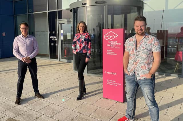 BUSINESS SUPPORT: From left, Paul Dawson of Psion Consulting, Monika Dabrowska of Fareham Innovation Centre and Lewis Rogers of LR Animation Studios.