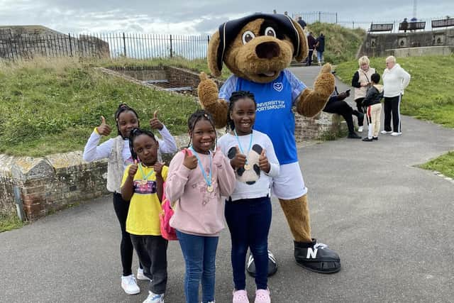 Pompey mascot Nelson at the Ready, Set, Read! winners' ceremony