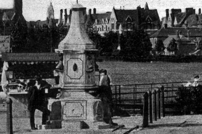 The water fountain clarence pier area 1910. 
Sent in by Harry Tiler of Tipner, here we see a drinking fountain that once stood roughly west of where the round-a-bout is now situated by Clarence Pier.