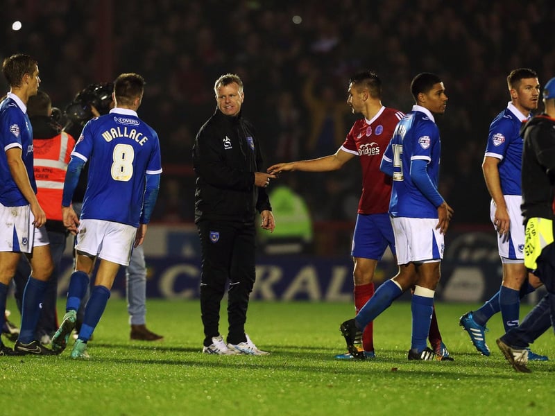Pompey suffered defeat to a non-league side in a cup competition for the first time in their Football League history. The Blues had drawn 2-2 to Aldershot at Fratton Park in the FA Cup first round fixture, allowing the non-leaguers to take Andy Awford's men to their place. The televised clash saw Mark Molesley grab a 81st-minute winner to mark a truly embarrassing result for the Blues. Picture: Joe Pepler