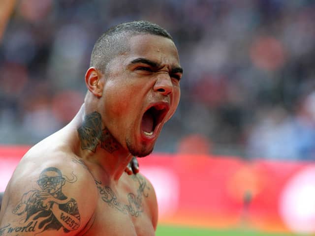 Prince Boateng celebrates scoring from the penalty spot in Pompey's 2-0 FA Cup semi-final triumph over Spurs at Wembley in April 2010. Picture: Nick Potts/PA Wire