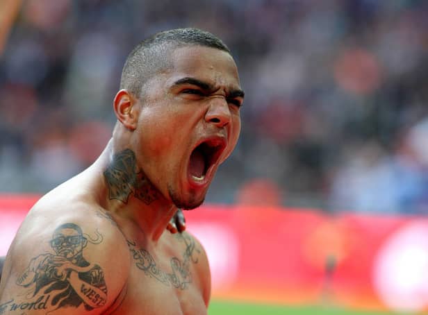 Prince Boateng celebrates scoring from the penalty spot in Pompey's 2-0 FA Cup semi-final triumph over Spurs at Wembley in April 2010. Picture: Nick Potts/PA Wire