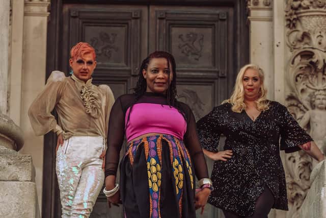 Fabulous Josh, Roni Edwards and Amba Tremain outside the Guildhall in Portsmouth. Pictures by Jennifer Sanchez from Liberty Photography and Jon Gray.