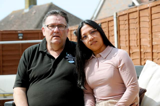 Tony Johnson (57) and his wife Eloisa (45), from Paulsgrove, was conned out of thousands of pounds following a social media scam. Picture: Sarah Standing (180523-4873)