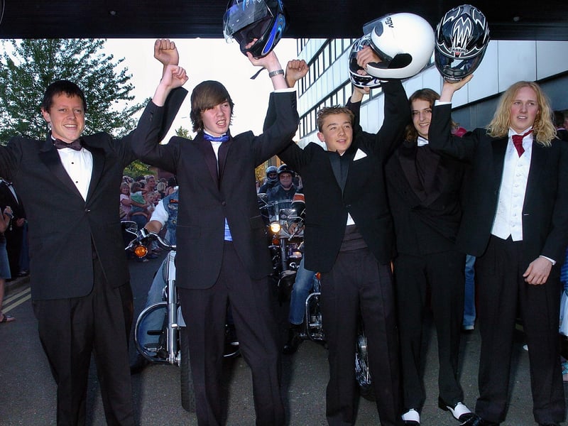 Todd Calas, Chris Bennett, Shaun Hall, Josh Greaves and Phil Spencer attending Springfield Specialist Technology College's Year 11 prom at the Marriott Hotel in June 2006. Picture: (062869-0087)