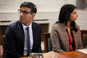 Rishi Sunak and Suella Braverman pictured in March announcing the Illegal Migration Bill. 
Credit: Phil Noble - Pool/Getty Images