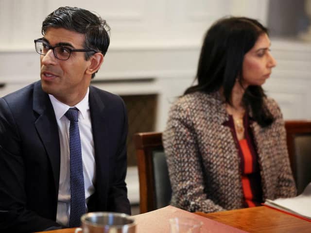 Rishi Sunak and Suella Braverman pictured in March announcing the Illegal Migration Bill. 
Credit: Phil Noble - Pool/Getty Images