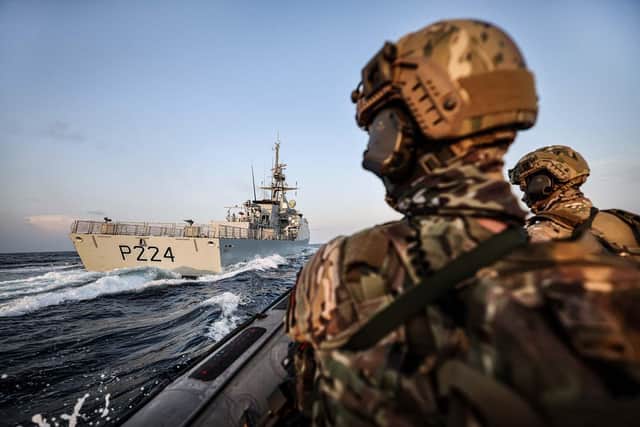 HMS Trent has been on patrol in the Gulf of Guinea, carrying out operations to target pirates in the region