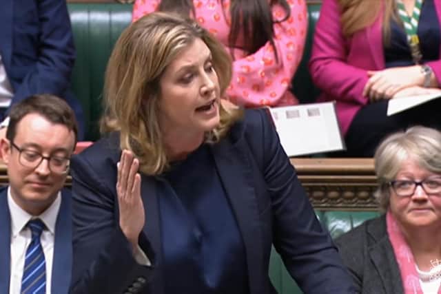 Screen grab of the Leader of the House of Commons Penny Mordaunt answering an urgent question in the House of Commons, London.