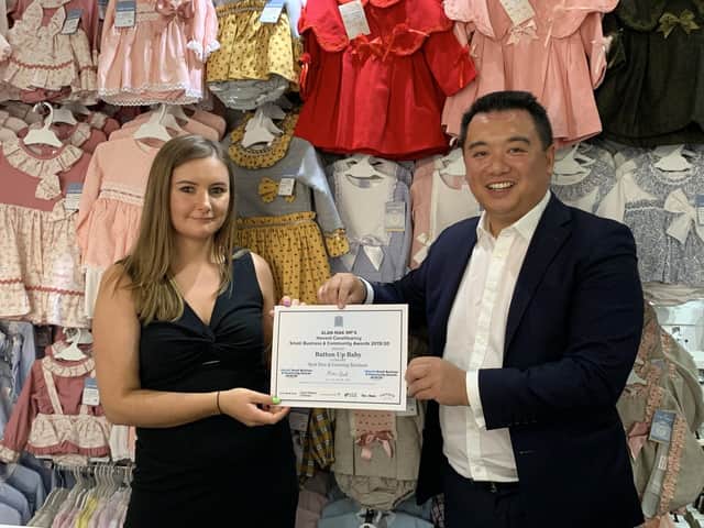 Havant MP Alan Mak visited Button Up Baby in Havant, here he is with co-founder Crystal Young