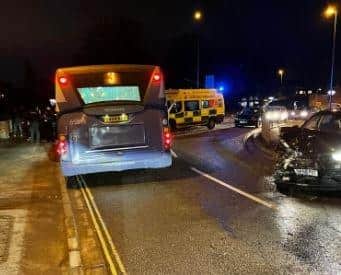 The scene on Station Road where the car collided with a bus.