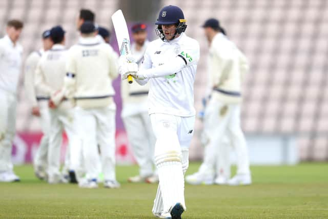 Sam Northeast walks off after being dismissed off the bowling of Martin Andersson. Photo by Warren Little/Getty Images.