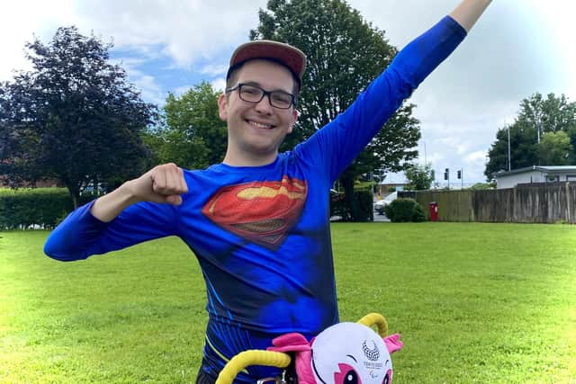 In his Superman costume