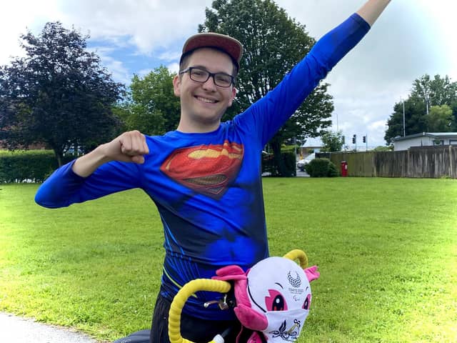 In his Superman costume