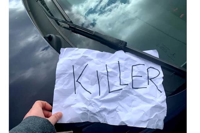 A note that was left on the car of a carer in EastneyPicture from Crescent Care