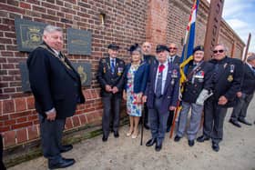 A plaque to commemorate the role of two X-Craft Midget submarines in the D-Day landings, will be inaugurated on the Normandy Memorial Wall at The D-Day Story on Thursday 24th September 2021Pictured: Lord Mayor, Cllr Frank Jonas with his sister, Joy  mAddox and members of the Portsmouth and Gosport branches of the Submariners Association  near the plaque.Picture: Habibur Rahman