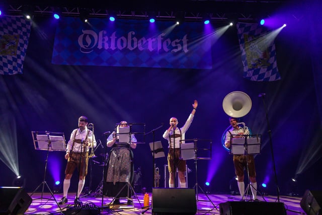 The Bavarian Strollers band onstage at the Oktoberfest. Picture: Mike Cooter (240922)