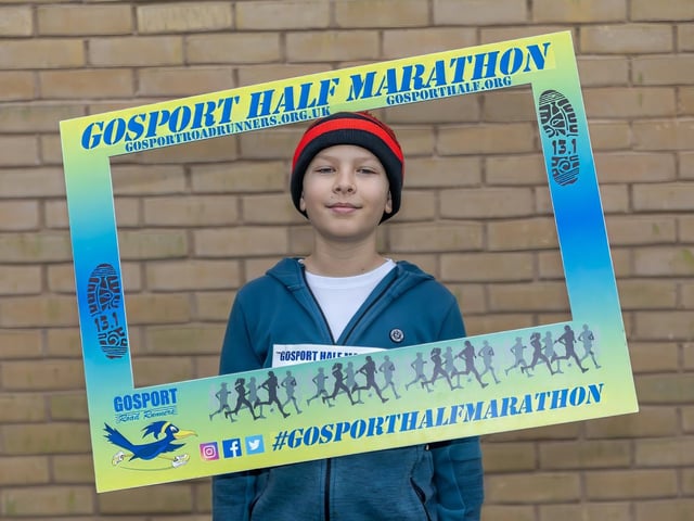 Oliver Davies, 10, took part in the Fun Run at the Gosport Half Marathon.  Photos by Alex Shute