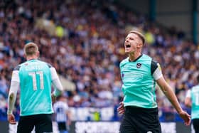 Colby Bishop celebrates at Sheffield Wednesday today.