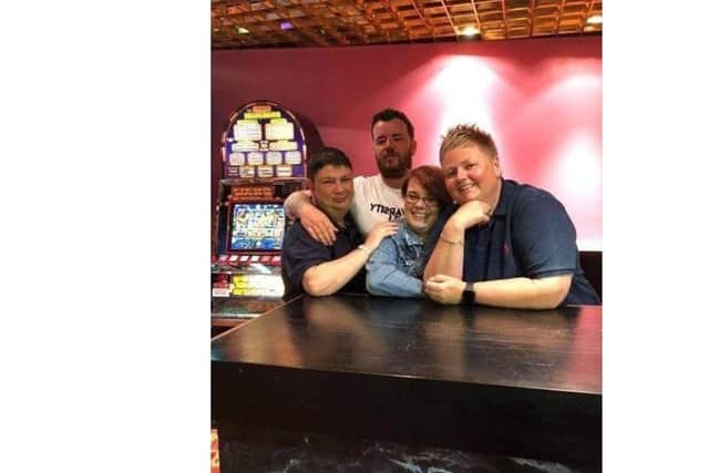 Pictured L to R: Tina O’Brien, her children Dan and Emma, and her partner Paula Marchant.