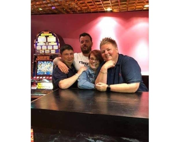 Pictured L to R: Tina O’Brien, her children Dan and Emma, and her partner Paula Marchant.