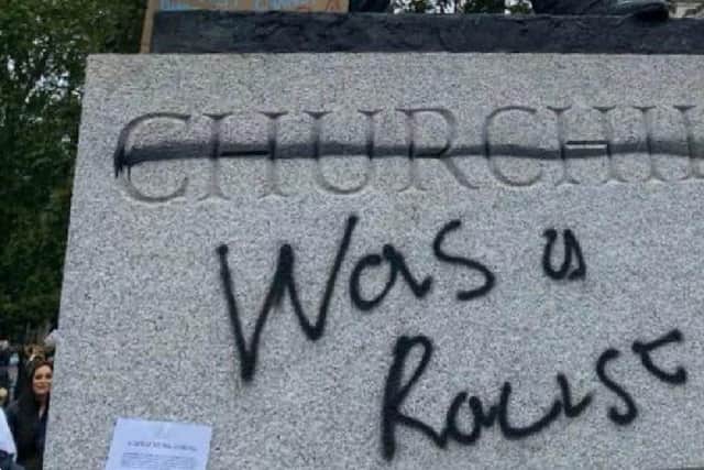 The image of the defaced statue in London which Cllr Udy shared on her personal Facebook account.
