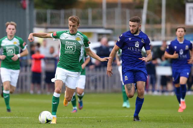 Moneyfields forward James Franklyn, left. Picture: Chris Moorhouse (jpns 180821-29)
