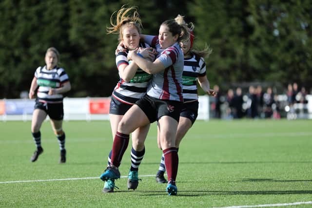 Havant's Jessica Valentine is tackled during her side's win against Streatham-Croydon. Picture: Chris Moorhouse
