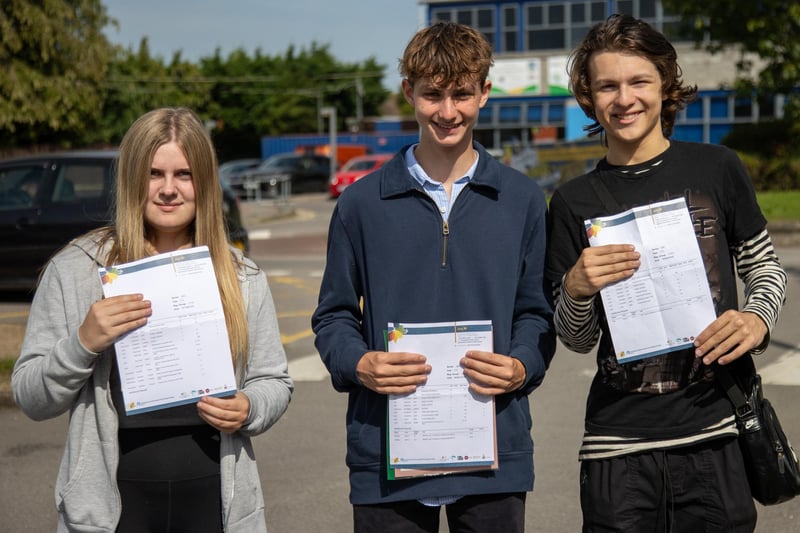 Students from Horndean Technology College received their GCSE results on Thursday morning.

Pictured - Caitlin Smith, 16, Simon Lloyd, 16 and Ton Barham, 16 were ll very pleased with their results.

Photos by Alex Shute