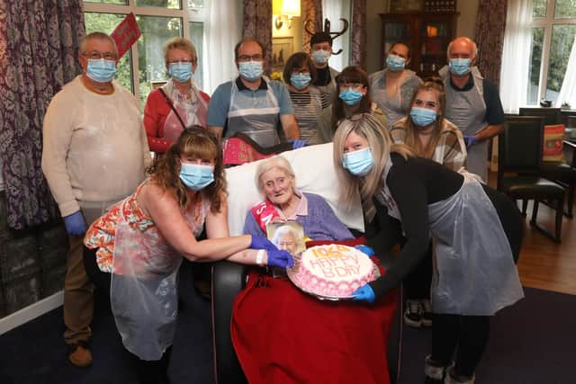 Doris Stibbs is pictured celebrating her 106th birthday with friends and family. Picture: Sam Stephenson