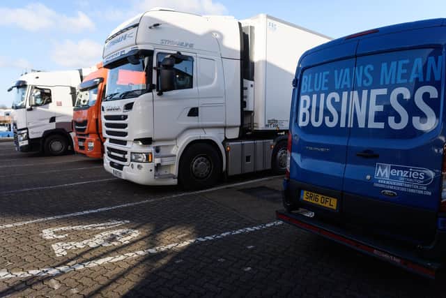 Lorries carrying freight cargo wait to board a Brittany Ferries service from Portsmouth International Ferry Port to Caen on January 8. Picture: Leon Neal/Getty Images