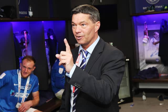 Mark Catlin in the Wembley dressing room after Pompey's Checkatrade Trophy triumph in 2019. Picture: Joe Pepler