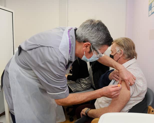 The Portsmouth NHS Covid-19 Vaccination Centre at Hamble House based at St James Hospital opened on Monday, February 1.

Pictured is: David Senior (75) from Cosham, having his vaccination.

Picture: Sarah Standing (010221-1959)
