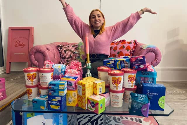 Owner of Baker Miller in Southsea, Mae Brogan, is urging other businesses to supply free period products as she collects them to donate to charity throughout the month of January.