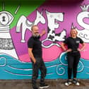 Artists Steve Baker and Clair Martin who, along with fellow artist Clarke Reynolds, have created the world's first community Braille trail and tactile mural behind Hilsea LidoPicture: Chris Moorhouse (jpns 150723-36)