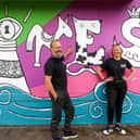 Artists Steve Baker and Clair Martin who, along with fellow artist Clarke Reynolds, have created the world's first community Braille trail and tactile mural behind Hilsea Lido
Picture: Chris Moorhouse (jpns 150723-36)
