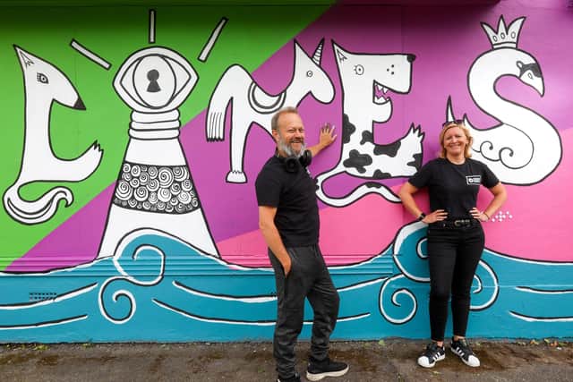 Artists Steve Baker and Clair Martin who, along with fellow artist Clarke Reynolds, have created the world's first community Braille trail and tactile mural behind Hilsea Lido
Picture: Chris Moorhouse (jpns 150723-36)