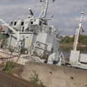 HMS Bronington submerged at Birkenhead Docks. Pic Bronington Trust