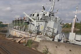 HMS Bronington submerged at Birkenhead Docks. Pic Bronington Trust