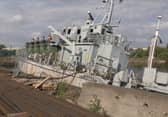 HMS Bronington submerged at Birkenhead Docks. Pic Bronington Trust