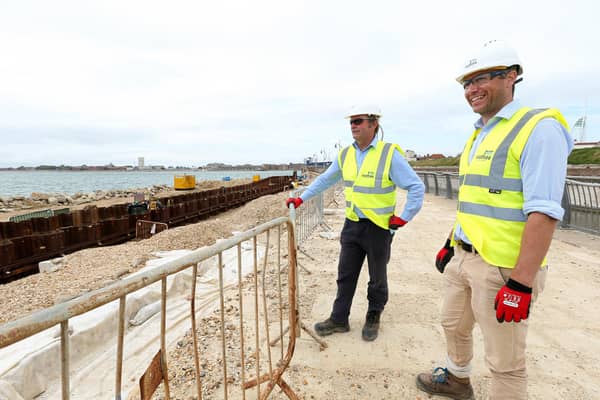 Project director Guy Mason and project manager Rupert Teasdale, right. Construction work on sea defences at Long Curtain and Spur Redoubt, Portsmouth
Picture: Chris Moorhouse (jpns 110621-38)
