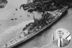 The Vanguard in 1960 in Portsmouth Harbour, and inset, former News defence correspondent Tim King